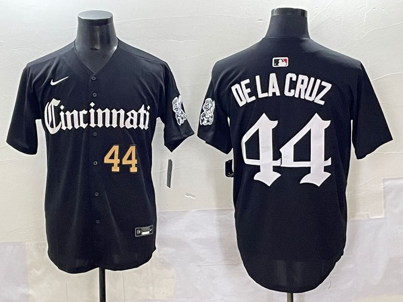 Men 2025 Cincinnati Reds #44 Delacruz Black Five generations Joint Name Nike MLB Jersey style 6